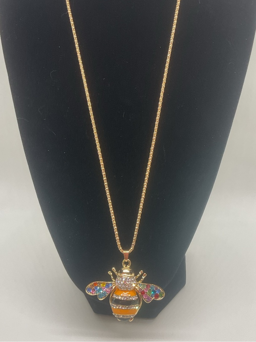 Betsey Johnson Gold Tone Bee Necklace with Multicolor Crystal Wings